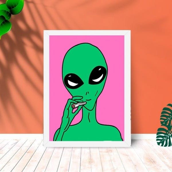 Quadro Decorativo Alien Smoke com Moldura e Vidro 25X33:Branco - 1