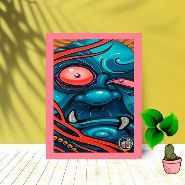 Quadro Decorativo Monster Blue com Moldura e Vidro 25X33 Sala:Rosa - 1