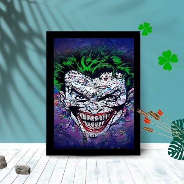 Quadro Decorativo Coringa Cabelo Verde com Moldura e Vidro:Preto - 1