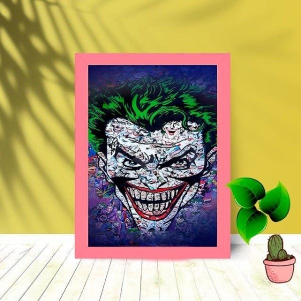 Quadro Decorativo Coringa Cabelo Verde com Moldura e Vidro:Rosa - 1