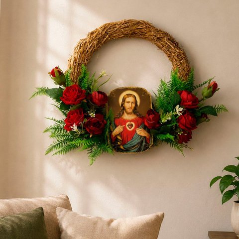 Guirlanda Sagrado Coração de Jesus Decoração Natalina 40cm