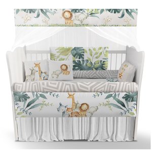 Kit Berço Enxoval Bebê Safári Selva Folhas Leão Verde - Kt50