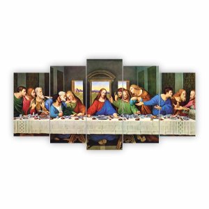 Quadro Santa Ceia Mosaico Jesus e Apóstolos em Mdf 130x65