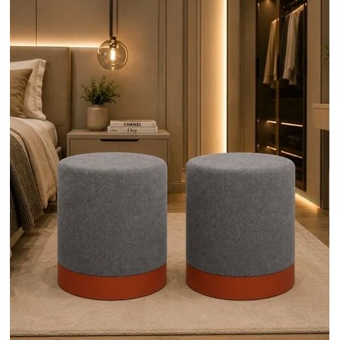 Kit de Puff Rodapé Cobre Fosco, Cor Cinza Boucle - Let Móveis