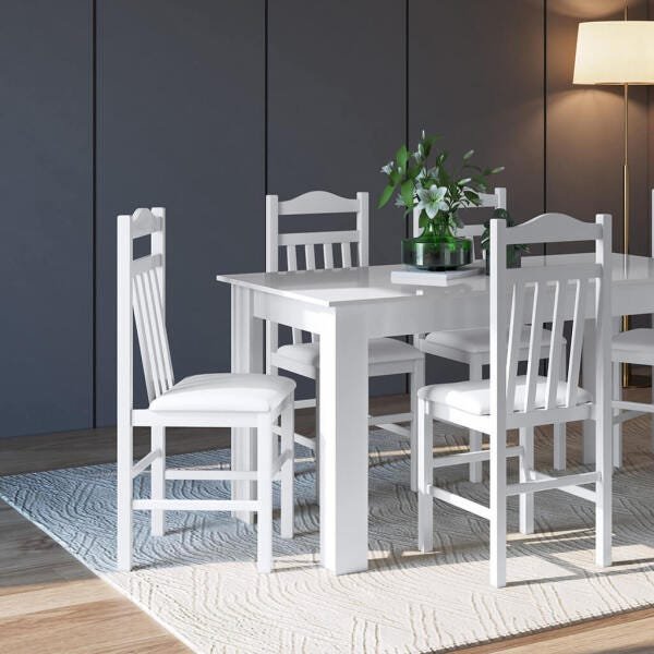 Conjunto Mesa com 4 Cadeiras Brancas Lilies Móveis | MadeiraMadeira