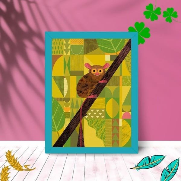Quadro Decorativo Sagui Abstrato com Moldura e Vidro 25X33:Azul - 1