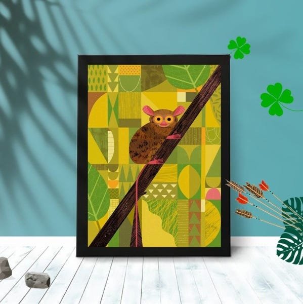 Quadro Decorativo Sagui Abstrato com Moldura e Vidro 25X33:Preto - 1