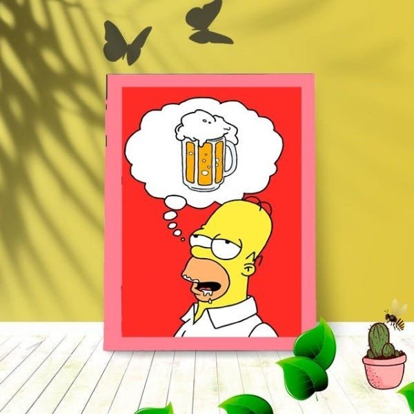 Quadro Decorativo Homer Simpson Beer com Moldura e Vidro Sala:Rosa - 1