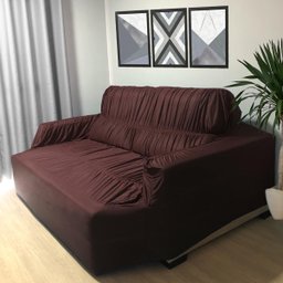 Capa Sofá Retrátil 2 Lugares 1,70 X 1,10m Elasticada 100% Poliéster Marrom - 4