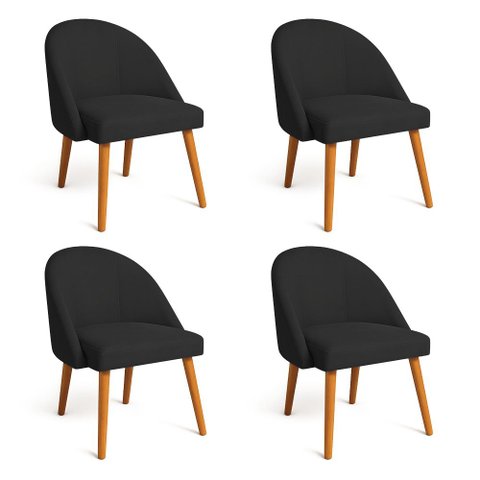 Kit 04 Cadeiras Poltrona de Jantar Lua Suede Preto Pé Palito Dal Poz Estofados