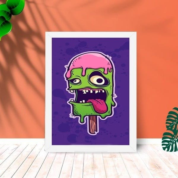 Quadro Decorativo Picolé Drop com Moldura e Vidro 25X33:Branco - 1