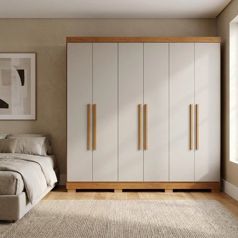 Guarda-Roupa Casal MDP 6 Portas 2 Gavetas Cinamomo Off White França