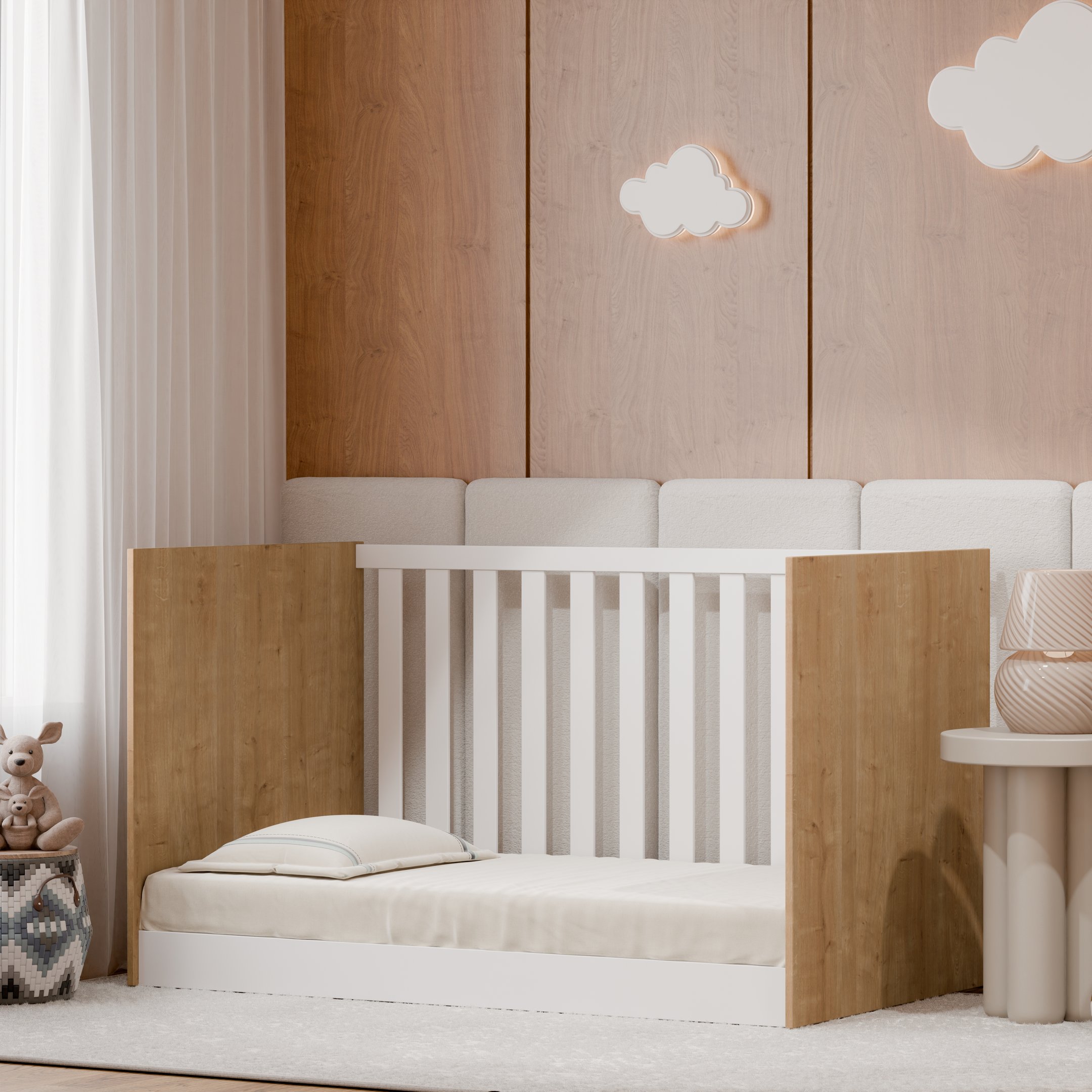 Mini Berço Vira Cama 1344 Americano com Colchão Infantil Rodízios e Grade Proteção Removível - 3