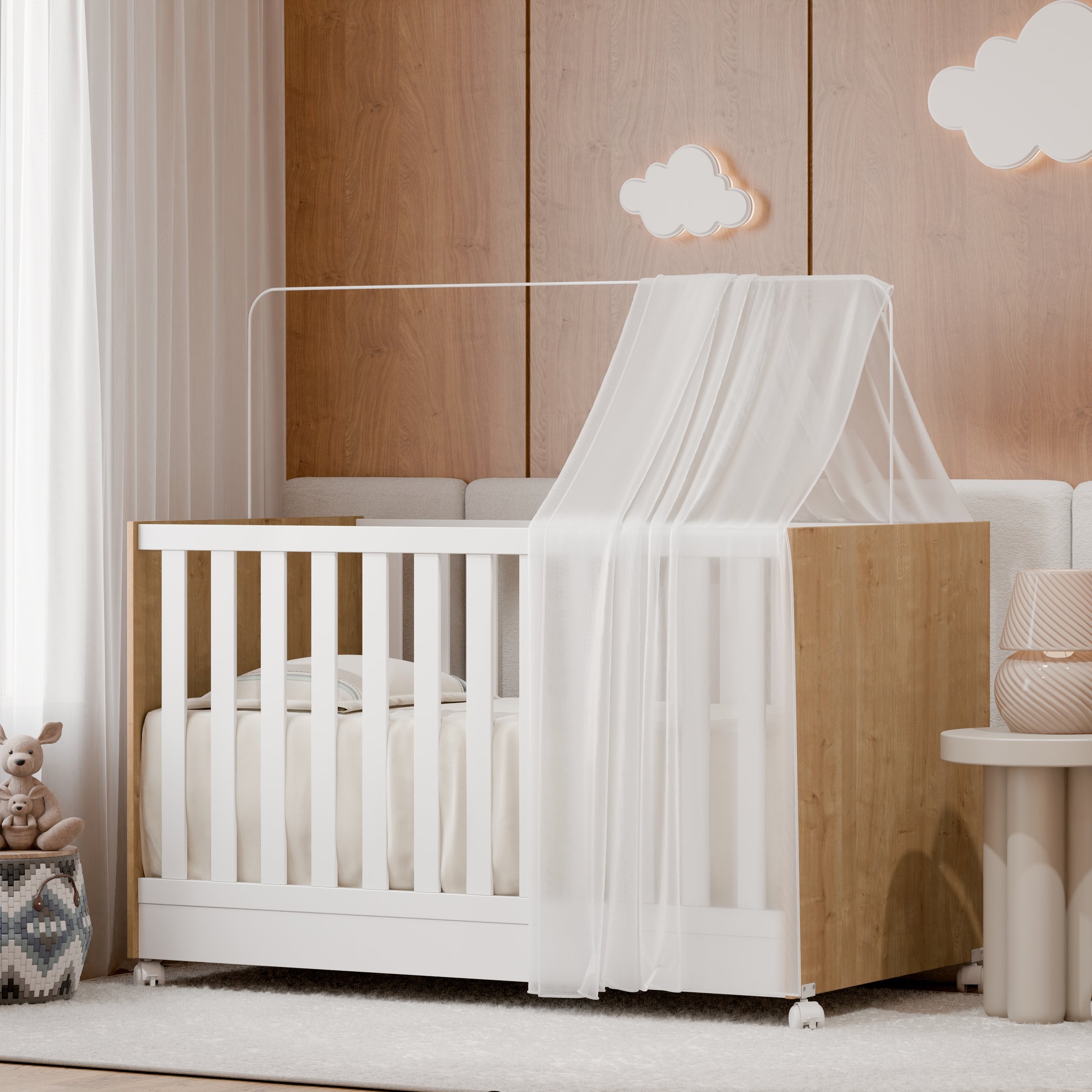 Mini Berço Vira Cama 1344 Americano com Colchão Infantil Rodízios e Grade Proteção Removível - 2