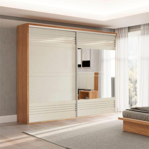 Guarda Roupa de Casal com Espelho 267x238cm Freijó Off White Dalla Costa