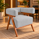 Ver imagem 1 de Poltrona Decorativa Mirela Linho Design Moderno Pés Madeira:Cinza Claro
