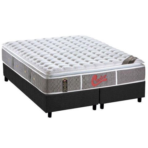 Cama Box King: Colchão Molas Pocket Ensacadas Castor Light Stress Oxygen New + Base Crc Suede Gray