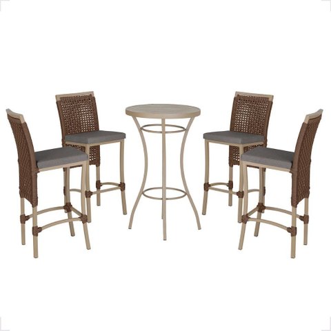 Mesa Bistro e 4 Banquetas Roma Fendi Corda Náutica 11 Trama Original