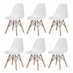 Kit 6 Cadeiras Charles Eames Eames Eiffel Branco Base Madeira - 1