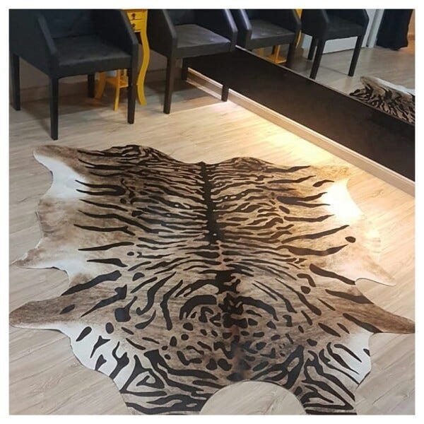 Tapete Sala Couro Inteiro Animal Print Tigre