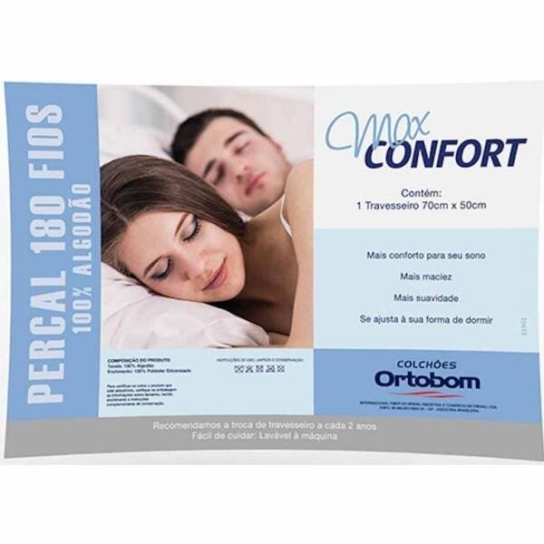 Travesseiro Max Confort 100% Algodão 180 Fios com Fibra Siliconizada - Ortobom - 2