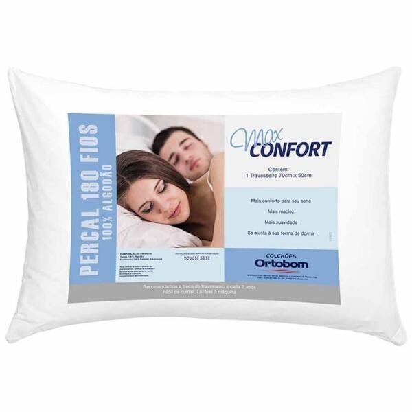 Travesseiro Max Confort 100% Algodão 180 Fios com Fibra Siliconizada - Ortobom - 1