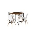 Ver imagem 2 de Mesa Industrial Base Ferro Preto em V Tampo 90x90 Amêndoa 4 Cadeiras Eames Madeira Assento Branco
