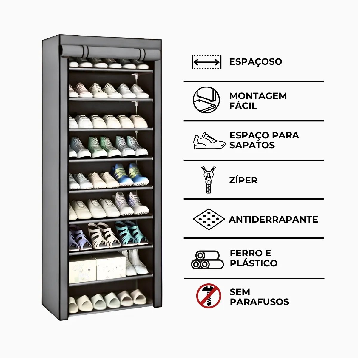 Sapateira Multiuso para Calçados 9 Andares com Porta Organiz - 2