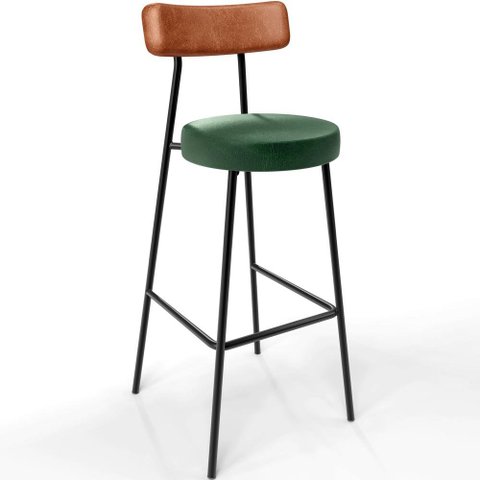 Banqueta Alta Bar Cozinha Sala De Jantar Milão L02 Couríssimo Camel Facto Verde - Lyam Decor
