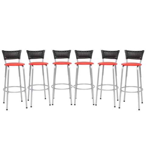 Kit 6 Banquetas Alta Banco para Balcão Junco Preto Àrea Gourmet Ilha Bancada bares Churrasqueira