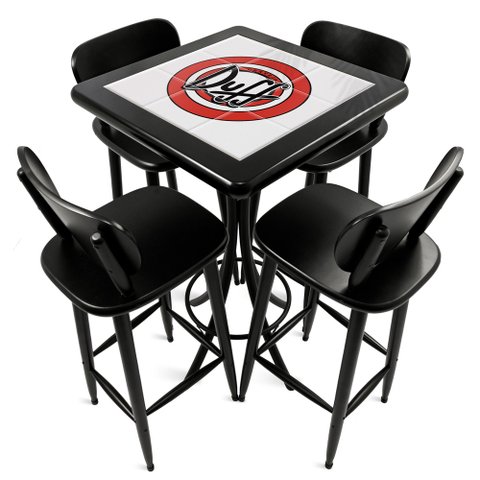 Cj Mesa Madeira Azulejo 60x60cm - Bistrô Fixa 98cm + 4 Banquetas 73 - Preta - Duff