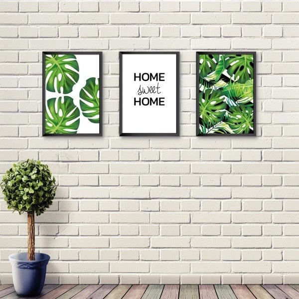 Kit 3 Quadros Home e Folhagens 23,5X33,5 cm com Moldura - 1
