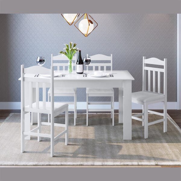 Conjunto Mesa Fixa 4 Cadeiras Branco Lilies Móveis