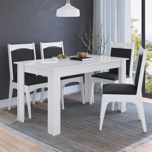 Conjunto Mesa Retangular com Base 6 Cadeiras MDF Branco e Preto Lilies  Móveis – Lilies Móveis