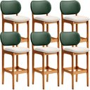 Ver imagem 1 de Kit 6 Banquetas Alta Bar Cozinha Sala Jantar Betta L02 Imbuia Facto Verde Linho Cru - Lyam Decor