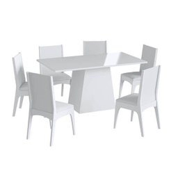 Conjunto Mesa com Base e 6 Cadeiras Mdf Branco Lilies Móveis - 2