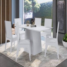 Conjunto Mesa com Base e 6 Cadeiras Mdf Branco Lilies Móveis - 1
