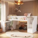 Ver imagem 1 de Cama Infanto Juvenil com Escrivaninha e Armário Branco Completa Móveis