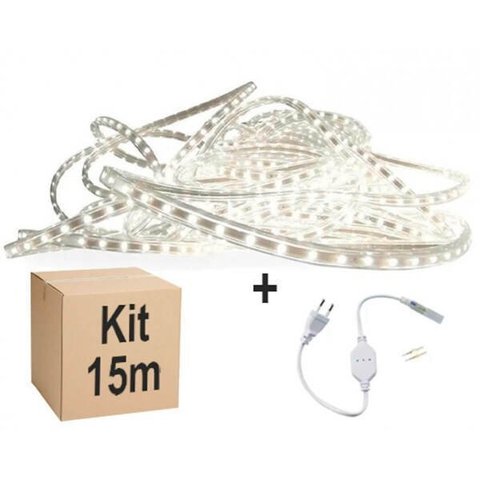 Mangueira Fita LED Chata 5050 15m Branco Frio 6mm 60 LEDS/m 110V