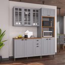 Ver imagem 1 de Cozinha Modulada 3 Peças 1 Torre Quente 1 Balcão com Tampo 1 Aéreo 100% MDF com Vidro Bari Cinza/Titanio Fosco