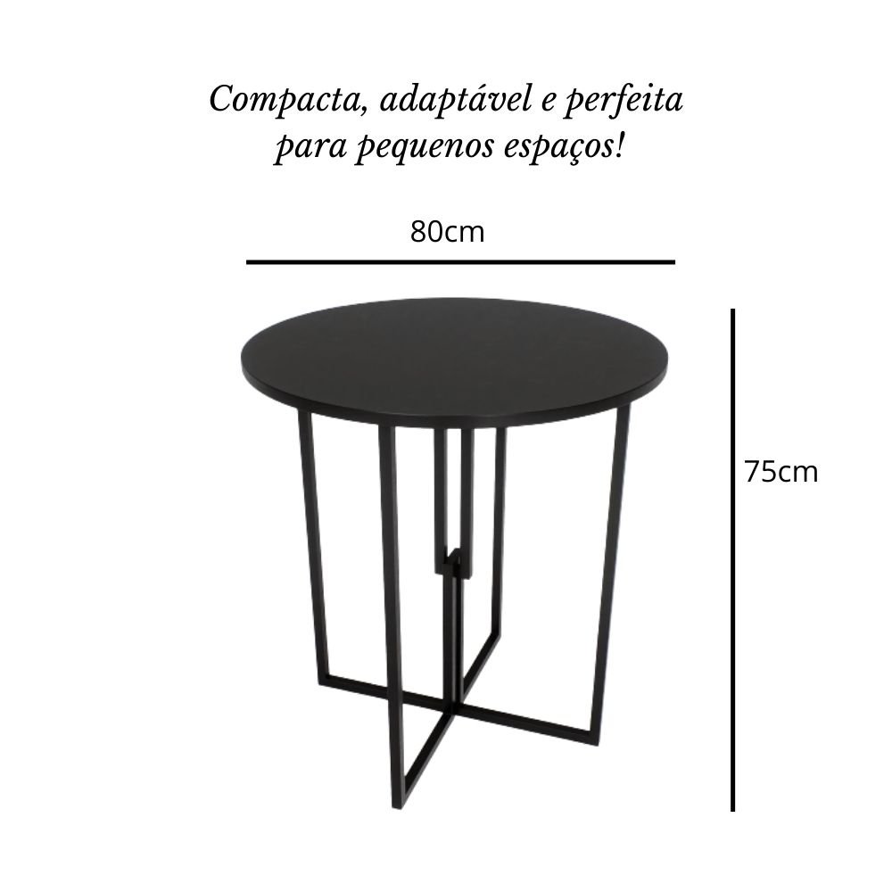 Mesa Redonda Industrial Preto 80cm Tampo Madeira Preto - 2