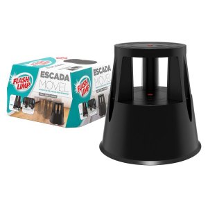 Escada Móvel 2 Degraus Banquinho Cor Preta Flash Limp