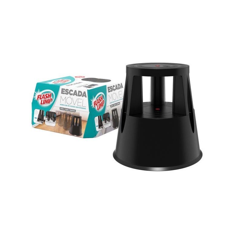 Escada Móvel 2 Degraus Banquinho Cor Preta Flash Limp