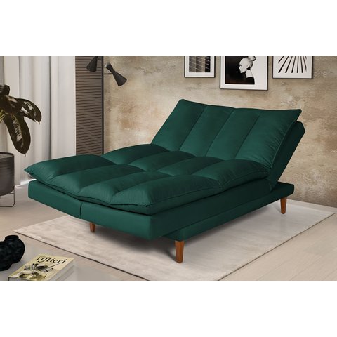 Sofá Cama Vancouver 3 Lugares Império Reclinável Casal Pés Madeira Suede Verde 403