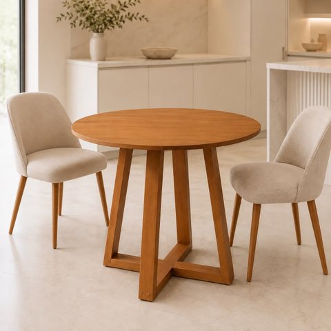 Mesa de Jantar Redonda Freijó c/ Base em Madeira Maciça 60cm