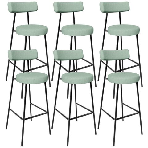 Kit 06 Banquetas Alta Bar Cozinha Sala de Jantar Aço Milão L02 Linho Verde Menta - Lyam Decor