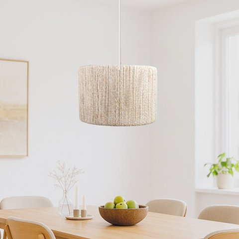 Luminária de Teto Paris em Corda Sisal Natural Palha Rústica:branco