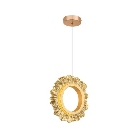 Pendente Sol Redondo Aurola Anel Dourado Led 3 Cores Multicor 7w Bivolt