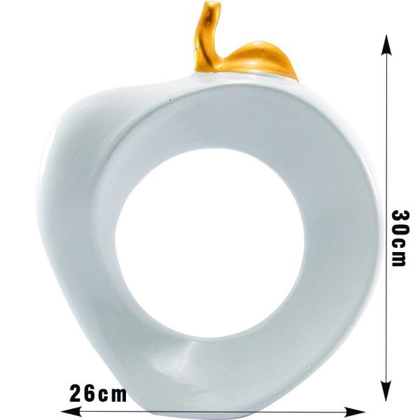 Escultura Maça Vazada Branco Dourado - 2