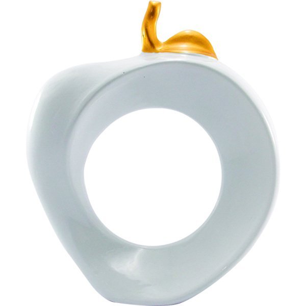 Escultura Maça Vazada Branco Dourado - 1